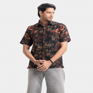 Black Blended Short Sleeve Casual Shirt